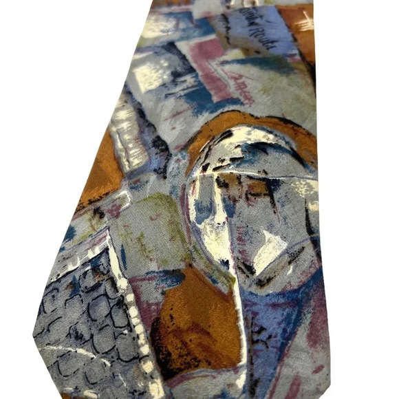 VALENTINO Pietro 100% Italian Silk Abstract Moulin Rouge Men’s Necktie - Picture 6 of 10